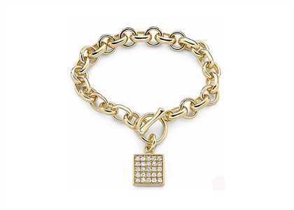 Gold Plated CZ Studded Toggle Charm Bracelet